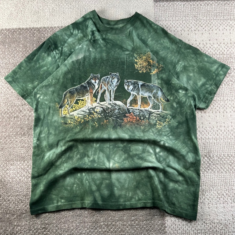 The Mountain Mens Three Wolf Moon Tie Dye Graphic T-Shirt Green Mens Large